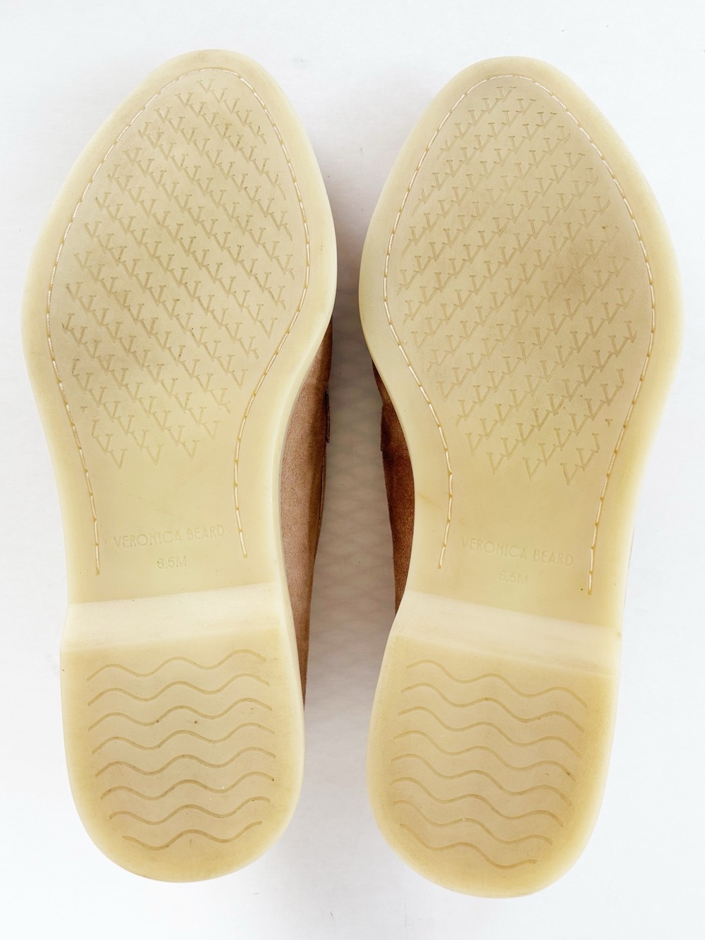 Veronica Beard Ailey Suede Loafers Beige Camel Gold V Hardware Size 6.5 - Picture 14 of 15